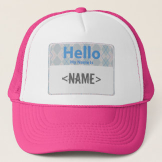 Argyle Hello My Name is, <NAME> Trucker Hat