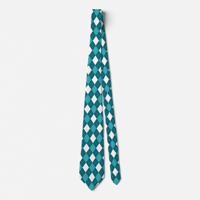 ARGYLE in Teal Blue & White (pattern design) ~~~ Tie (Front)