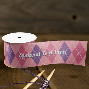 Argyle Knit - Pink and Purple Diamonds - Add Name  Satin Ribbon