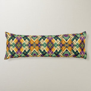 Argyle Mardi Gras yellow purple green Body Cushion