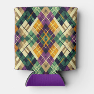 Argyle Mardi Gras yellow purple green Can Cooler