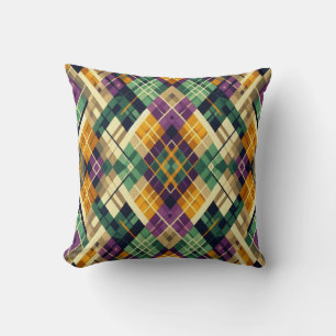Argyle Mardi Gras yellow purple green Cushion