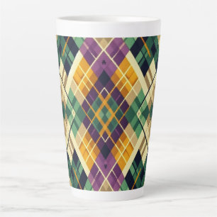 Argyle Mardi Gras yellow purple green Latte Mug