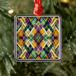 Argyle Mardi Gras yellow purple green Metal Tree Decoration
