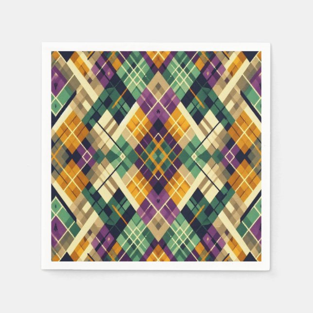 Argyle Mardi Gras yellow purple green Napkin (Front)
