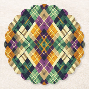 Argyle Mardi Gras yellow purple green Paper Coaster