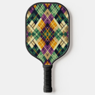 Argyle Mardi Gras yellow purple green Pickleball Paddle