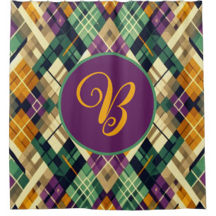 Argyle Mardi Gras yellow purple green Shower Curtain