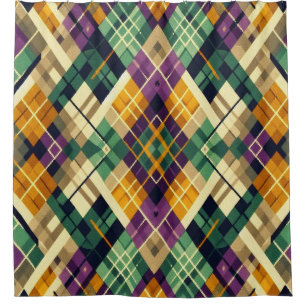 Argyle Mardi Gras yellow purple green Shower Curtain