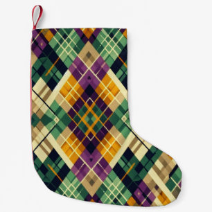 Argyle Mardi Gras yellow purple green Small Christmas Stocking