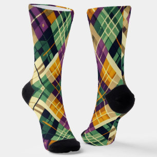 Argyle Mardi Gras yellow purple green Socks