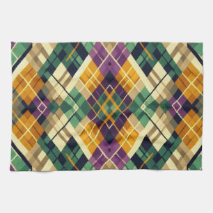 Argyle Mardi Gras yellow purple green Tea Towel