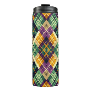Argyle Mardi Gras yellow purple green Thermal Tumbler