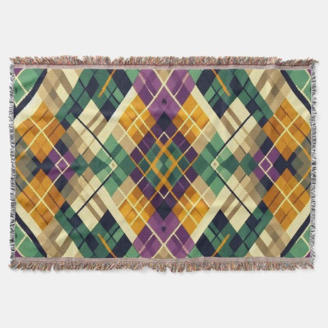 Argyle Mardi Gras yellow purple green Throw Blanket (Front)