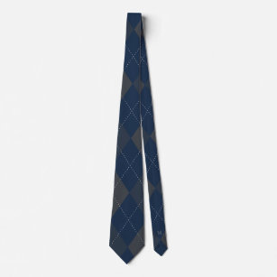 Argyle Monogram Hidden Initial Dark Blue Grey Tie