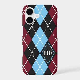 Argyle pattern black, burgundy blue monogram