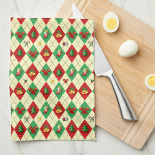 Argyle Pattern Christmas Tea Towel
