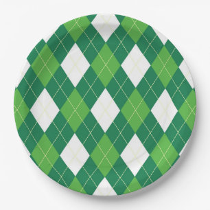 Argyle Pattern, Green and White Paper Plate