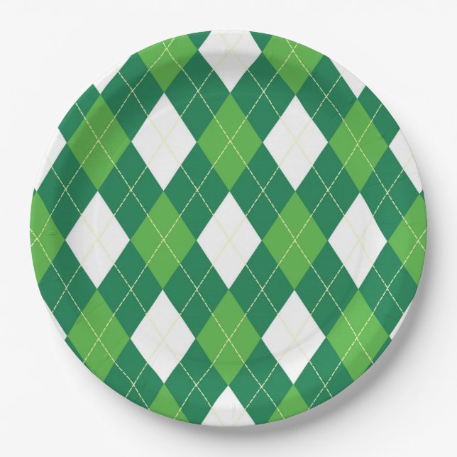 Argyle Pattern, Green and White Paper Plate (Front)