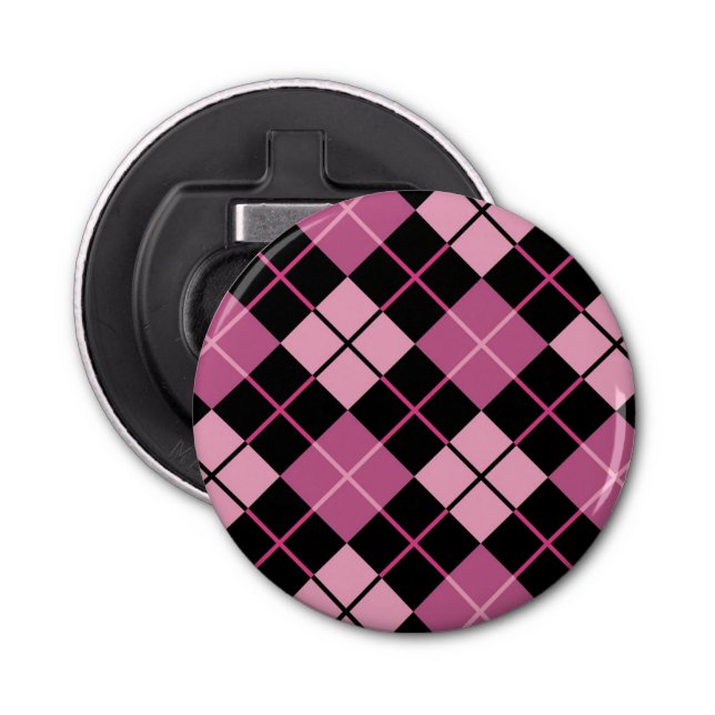 Argyle Pattern in Black and Pink Bottle Opener (Front)