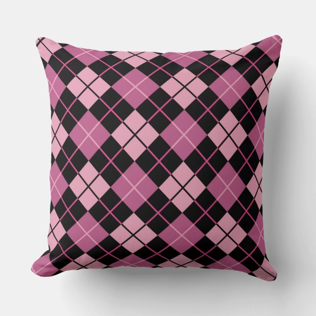 Argyle Pattern in Black and Pink Cushion (Front)