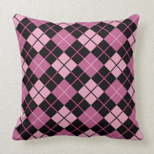 Argyle Pattern in Black and Pink Cushion