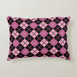 Argyle Pattern in Black and Pink Decorative Cushion