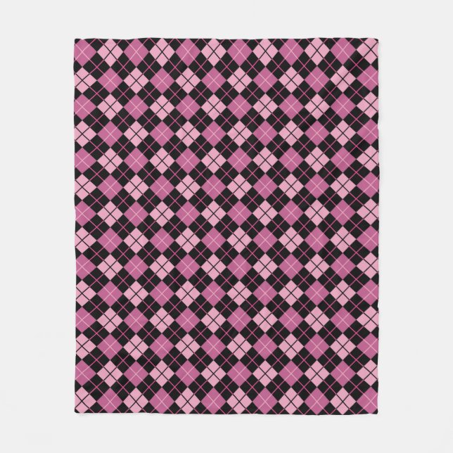 Argyle Pattern in Black and Pink Fleece Blanket (Front)