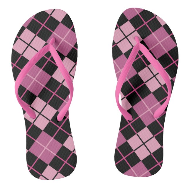 Argyle Pattern in Black and Pink Jandals (Footbed)