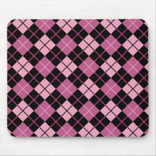 Argyle Pattern in Black and Pink Mouse Pad