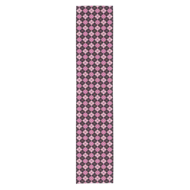 Argyle Pattern in Black and Pink Short Table Runner (Front)