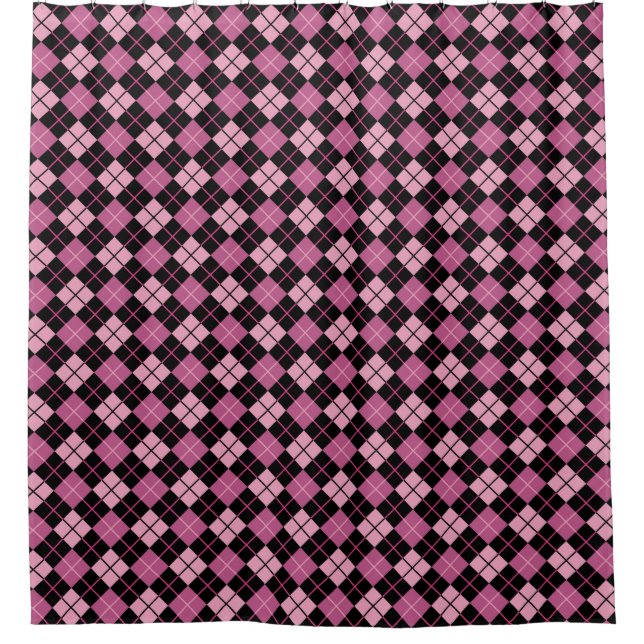 Argyle Pattern in Black and Pink Shower Curtain (Front)