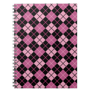 Argyle Pattern in Black and Pink Spiral Notebook