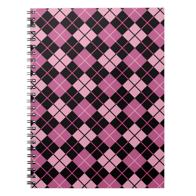 Argyle Pattern in Black and Pink Spiral Notebook (Front)
