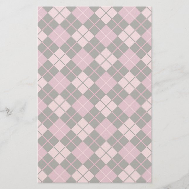 Argyle Pattern in Black and Pink Stationery (Front)