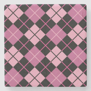 Argyle Pattern in Black and Pink Stone Coaster