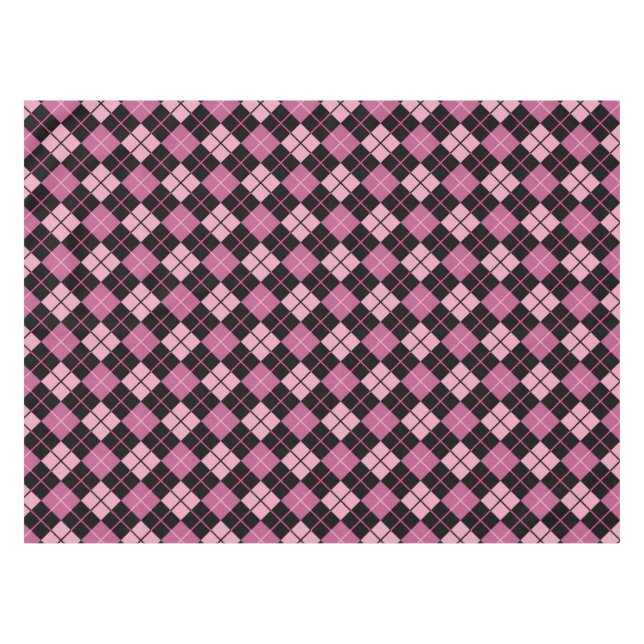 Argyle Pattern in Black and Pink Tablecloth (Front (Horizontal))