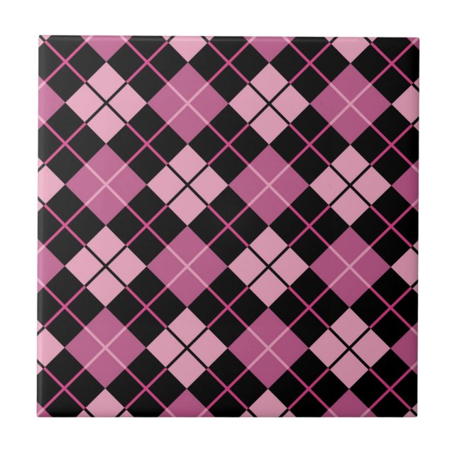 Argyle Pattern in Black and Pink Tile (Front)