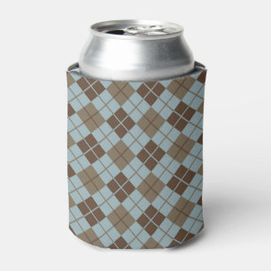 Argyle Pattern in Blue and Taupe Can Cooler