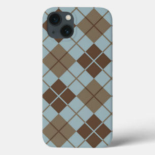 Argyle Pattern in Blue and Taupe iPhone 13 Case
