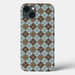 Argyle Pattern in Blue and Taupe iPhone 13 Case