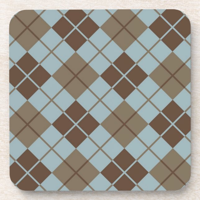 Argyle Pattern in Blue and Taupe Coaster (Front)