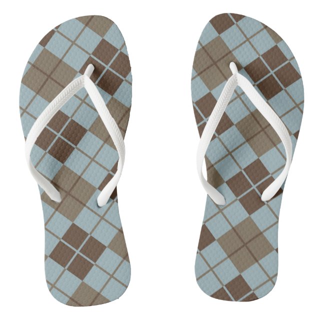 Argyle Pattern in Blue and Taupe Jandals (Footbed)