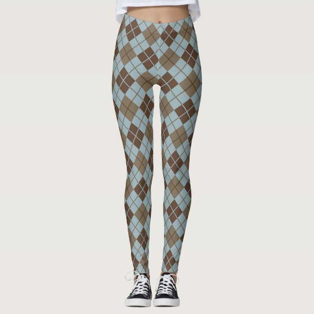 Argyle Pattern in Blue and Taupe Leggings (Front)