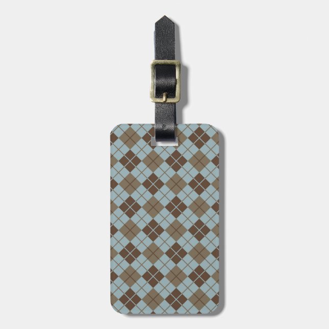 Argyle Pattern in Blue and Taupe Luggage Tag (Front Vertical)
