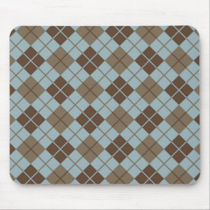Argyle Pattern in Blue and Taupe Mouse Pad