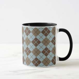 Argyle Pattern in Blue and Taupe Mug