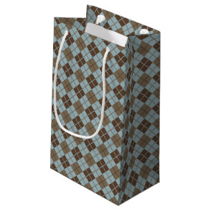 Argyle Pattern in Blue and Taupe Small Gift Bag