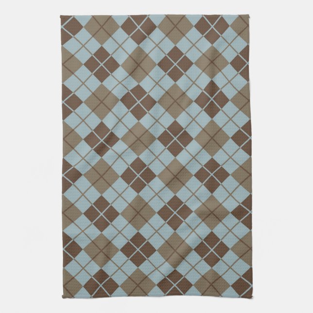 Argyle Pattern in Blue and Taupe Tea Towel (Vertical)