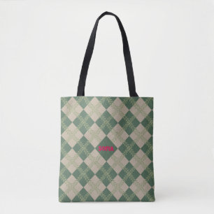  Argyle pattern name green  red tote bag